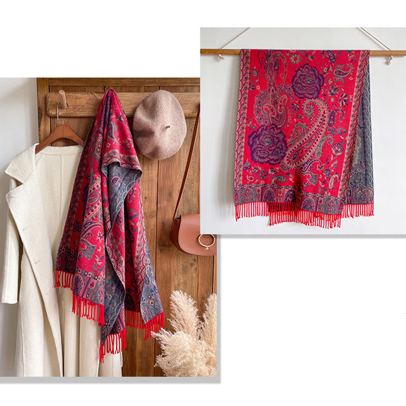 Chal de borlas con flores de peonía y anacardo tibetano , Buddha Stones , para otoño e invierno, bufanda acogedora - image 24