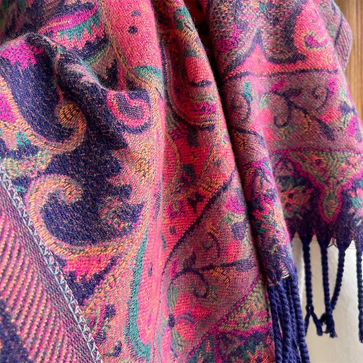 Chal de borlas con diseño de flores de anacardo tibetanas y Buddha Stones para otoño e invierno, suave bufanda envolvente - image 5