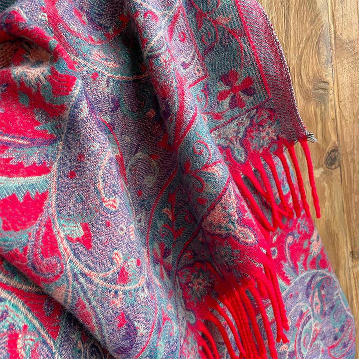 Chal de borlas con diseño de flores de anacardo tibetanas y Buddha Stones para otoño e invierno, suave bufanda envolvente - image 18