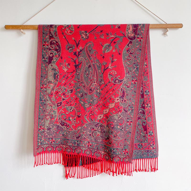 Chal de borlas con diseño de flores de anacardo tibetanas y Buddha Stones para otoño e invierno, suave bufanda envolvente