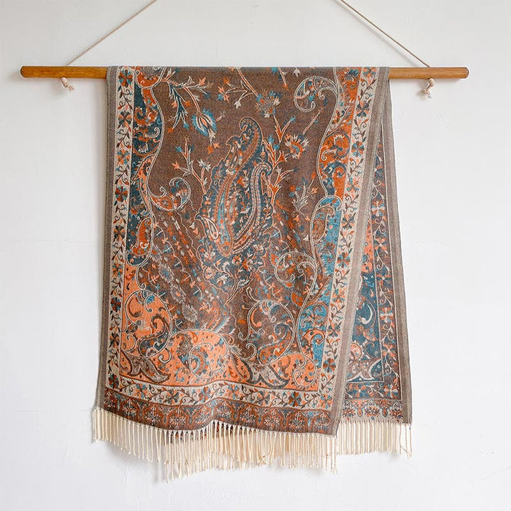 Chal de borlas con diseño de flores de anacardo tibetanas y Buddha Stones para otoño e invierno, suave bufanda envolvente