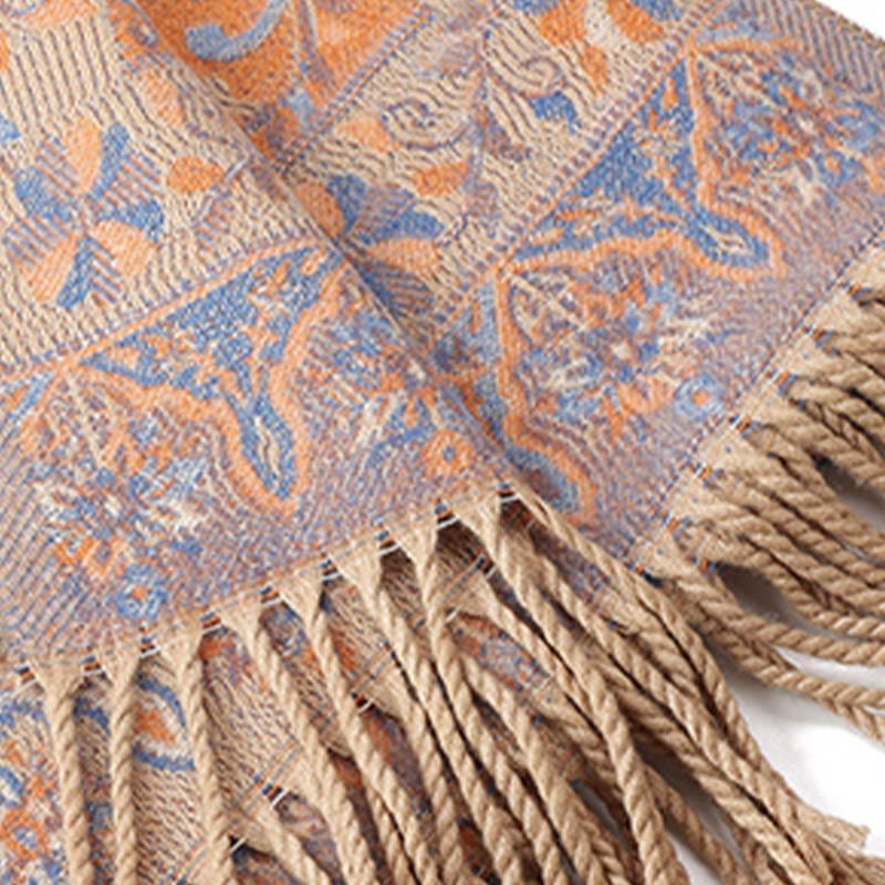 Chal de borlas con diseño de flores de anacardo tibetanas y Buddha Stones para otoño e invierno, suave bufanda envolvente - image 25