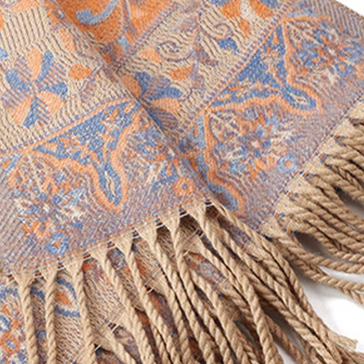 Chal de borlas con diseño de flores de anacardo tibetanas y Buddha Stones para otoño e invierno, suave bufanda envolvente - image 25