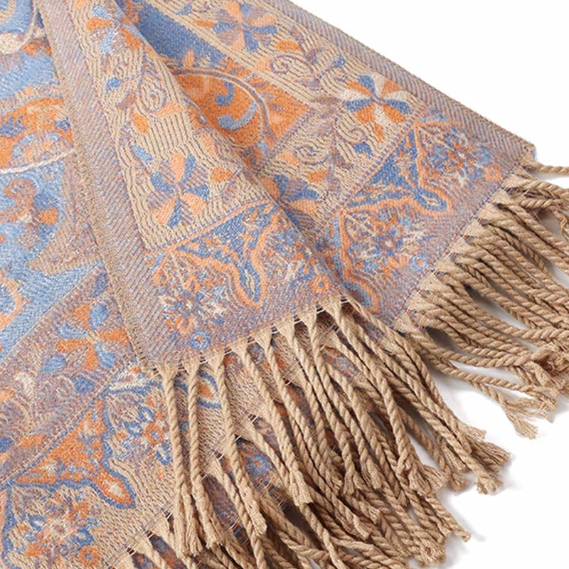Chal de borlas con diseño de flores de anacardo tibetanas y Buddha Stones para otoño e invierno, suave bufanda envolvente