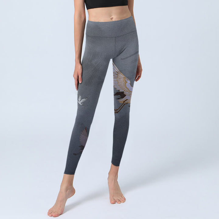 Leggings de yoga para mujer con estampado de grulla blanca, pino y piedras de Buddha Stones - image 5