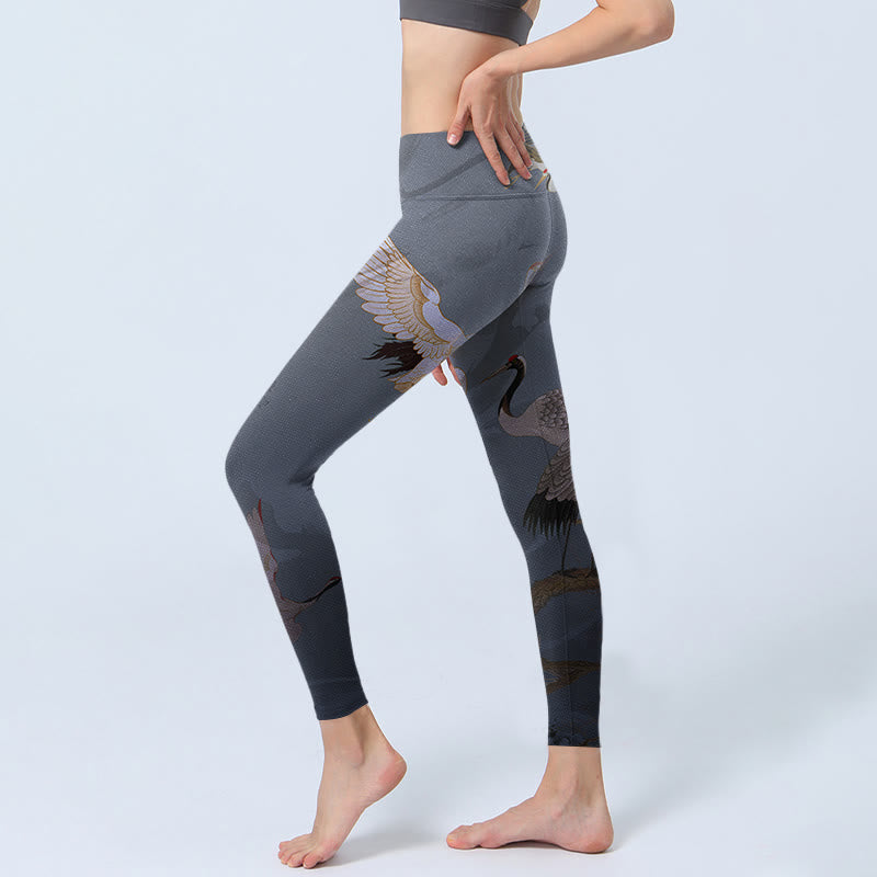 Leggings de yoga para mujer con estampado de grulla blanca, pino y piedras de Buddha Stones - image 2