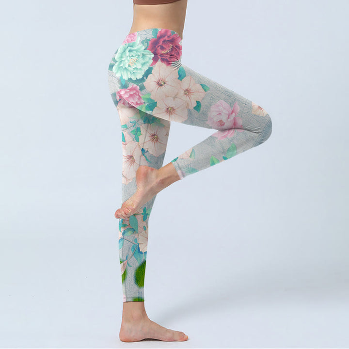 Leggings de fitness para gimnasio con estampado de flores de peonía coloridas y Buddha Stones para mujer - image 3
