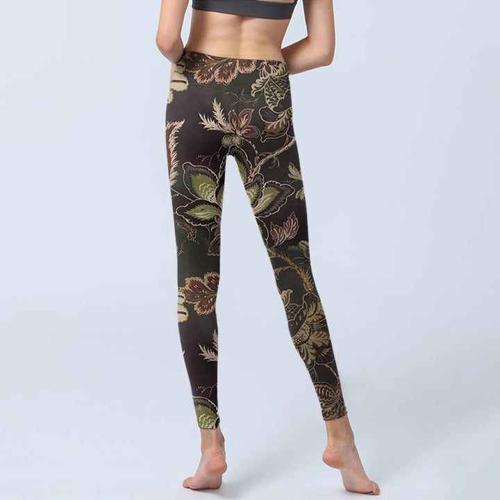 Leggings deportivos de fitness con estampado floral de oliva y Buddha Stones para mujer - image 6