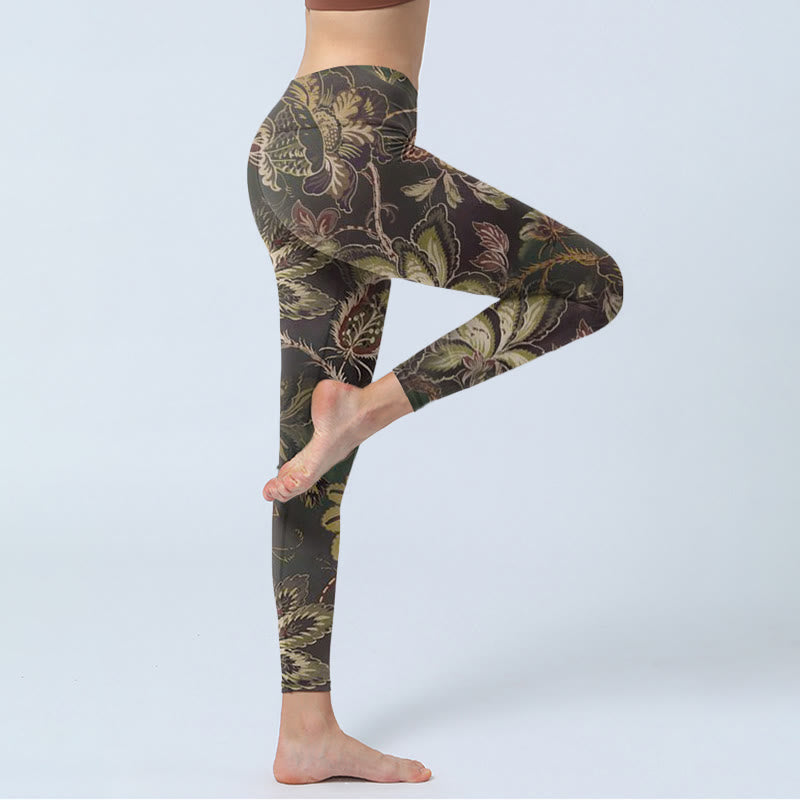 Leggings deportivos de fitness con estampado floral de oliva y Buddha Stones para mujer - image 3