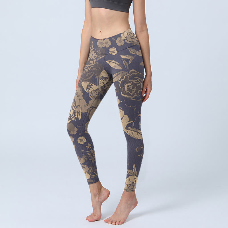 Leggings de fitness para gimnasio con estampado de flores de peonía , Buddha Stones para mujer - Cardo - US18，UK/AU22，EU50 (4XL) - image 0