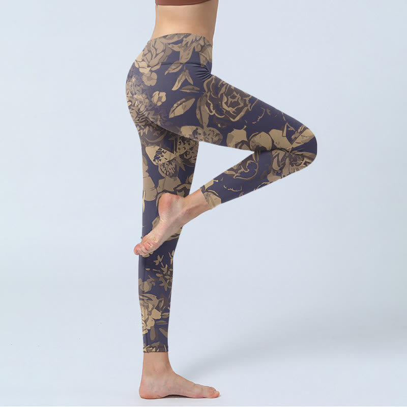 Leggings de fitness para gimnasio con estampado de flores de peonía , Buddha Stones para mujer - image 3