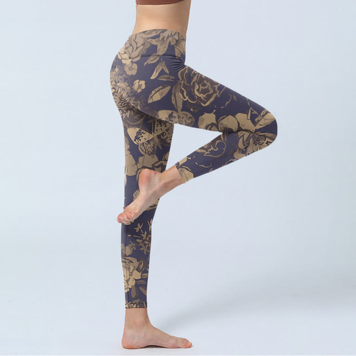 Leggings de fitness para gimnasio con estampado de flores de peonía , Buddha Stones para mujer - image 3