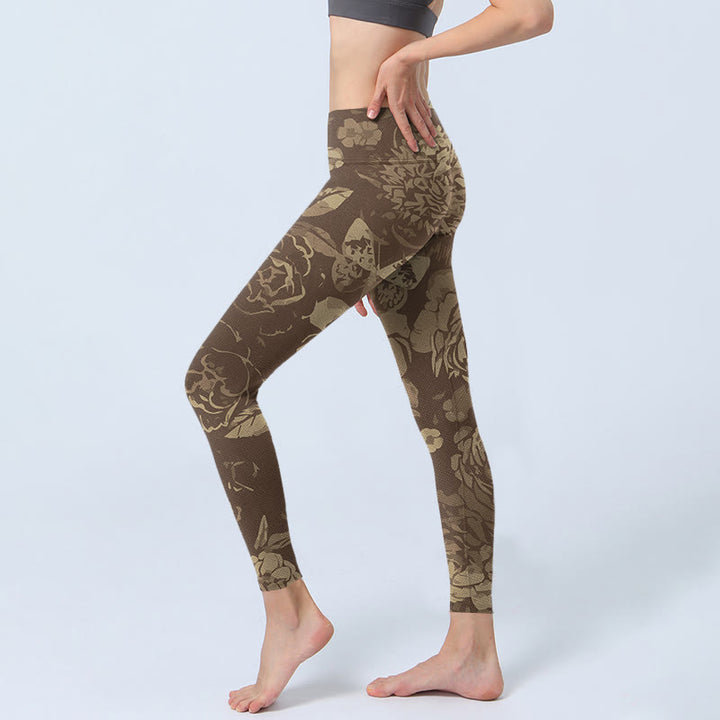 Leggings de fitness para gimnasio con estampado de flores de peonía , Buddha Stones para mujer - image 10