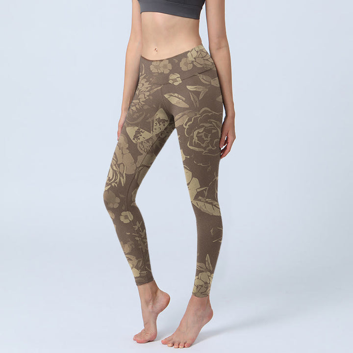 Leggings de fitness para gimnasio con estampado de flores de peonía , Buddha Stones para mujer - Caqui oscuro - US18，UK/AU22，EU50 (4XL) - image 8