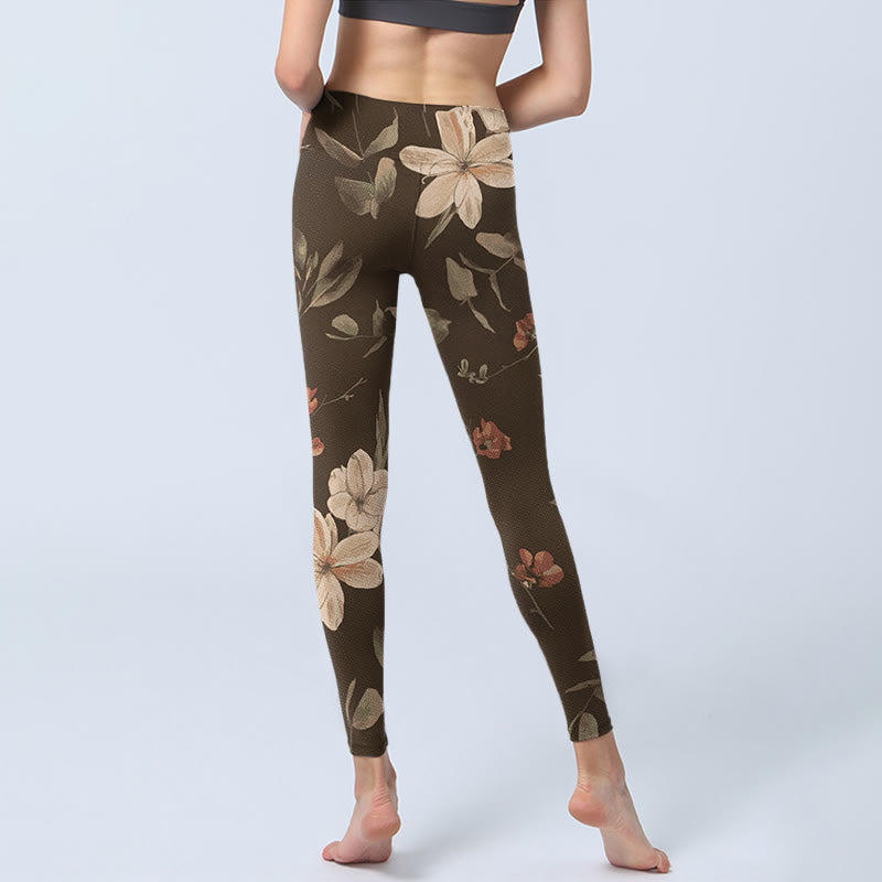 Leggings de fitness para gimnasio con estampado de flores blancas, hojas y Buddha Stones, color morado, para mujer - image 14