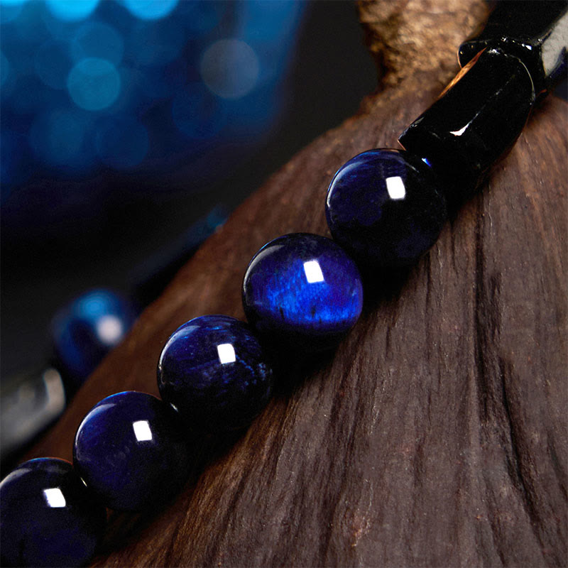 Pulsera de fuerza con turmalina negra y ojo de tigre azul de Buddha Stones