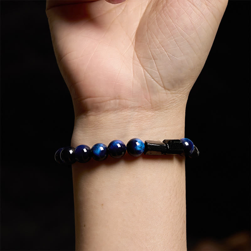 Pulsera de fuerza con turmalina negra y ojo de tigre azul de Buddha Stones