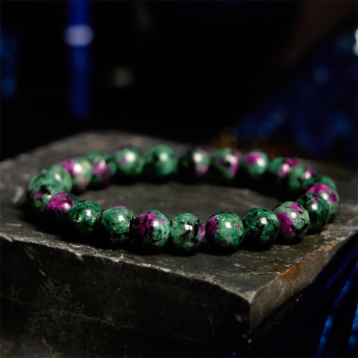 Pulsera de conexión con Buddha Stones , rubí y zoisita