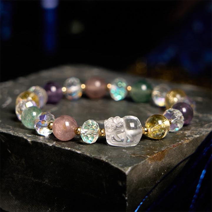 Pulsera de la suerte con amatista, cuarzo fresa verde y citrino de cristal blanco PiXiu de Buddha Stones