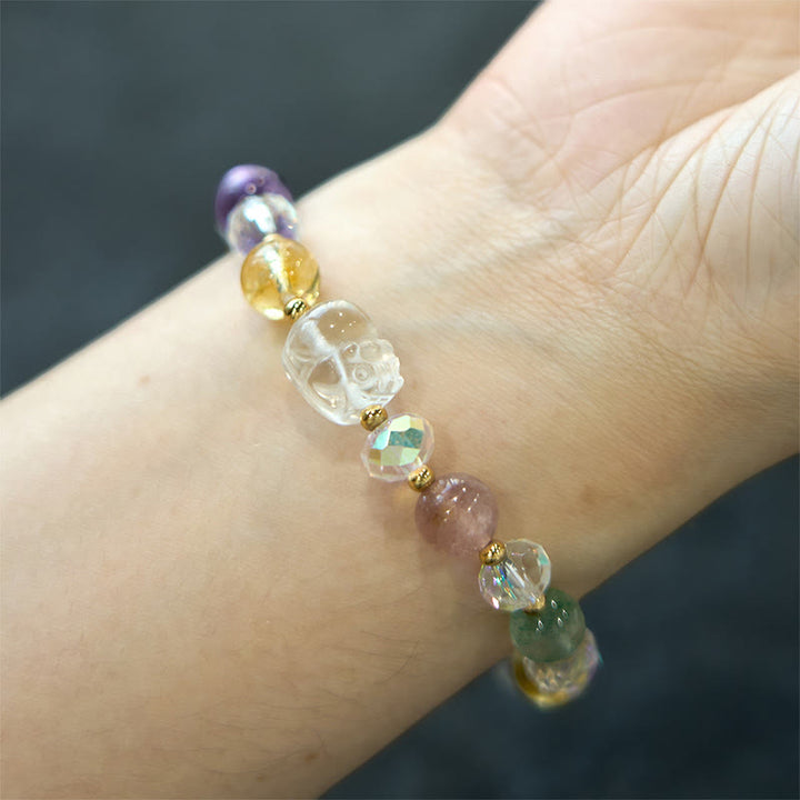 Pulsera de la suerte con amatista, cuarzo fresa verde y citrino de cristal blanco PiXiu de Buddha Stones