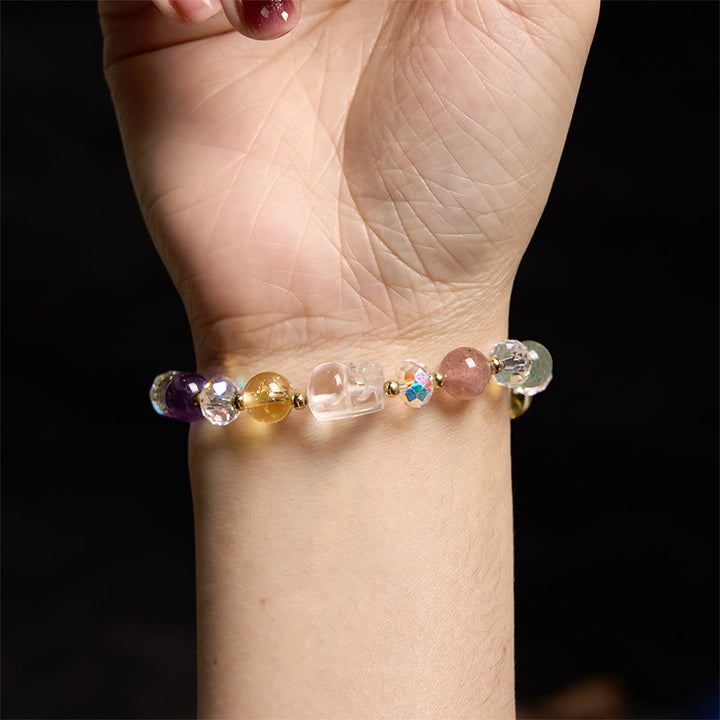 Pulsera de la suerte con amatista, cuarzo fresa verde y citrino de cristal blanco PiXiu de Buddha Stones