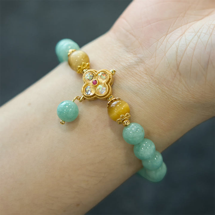 Pulsera de prosperidad con jade y ojo de tigre amarillo y Buddha Stones