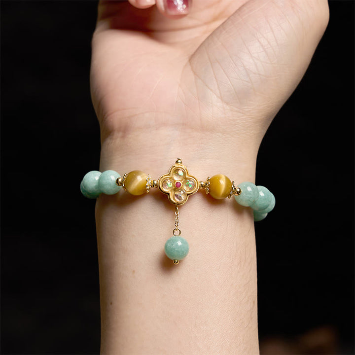 Pulsera de prosperidad con jade y ojo de tigre amarillo y Buddha Stones
