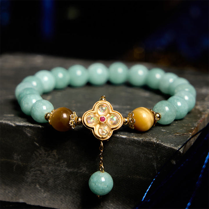 Pulsera de prosperidad con jade y ojo de tigre amarillo y Buddha Stones