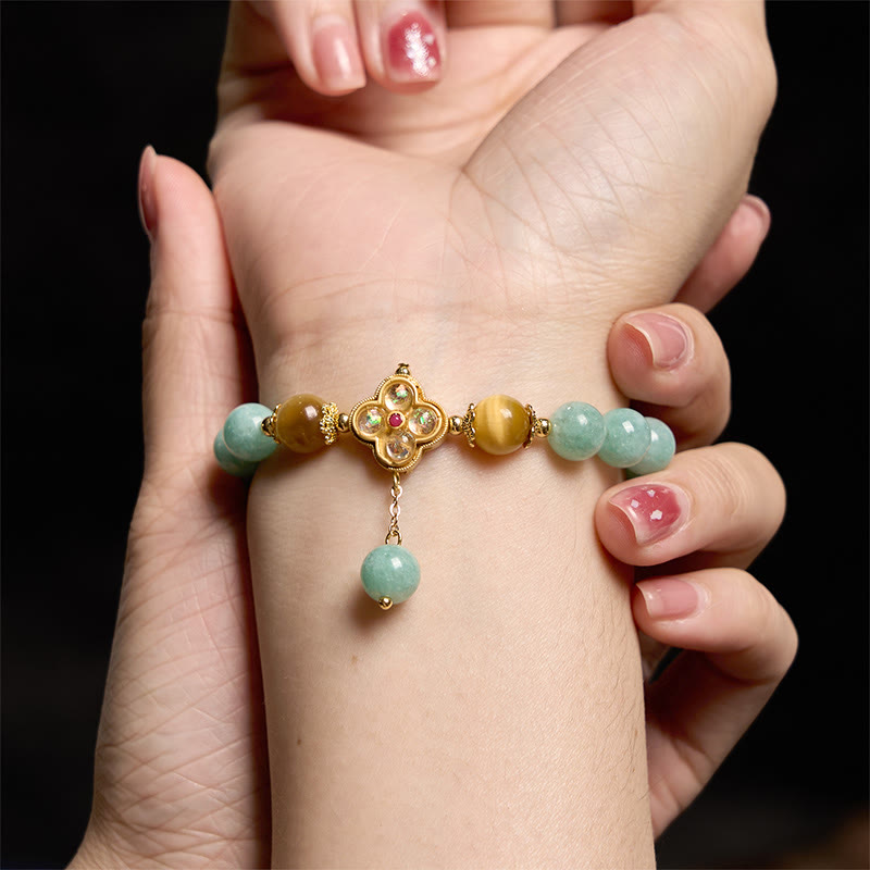 Pulsera de prosperidad con jade y ojo de tigre amarillo y Buddha Stones