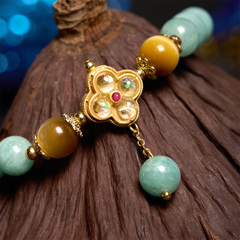 Pulsera de prosperidad con jade y ojo de tigre amarillo y Buddha Stones