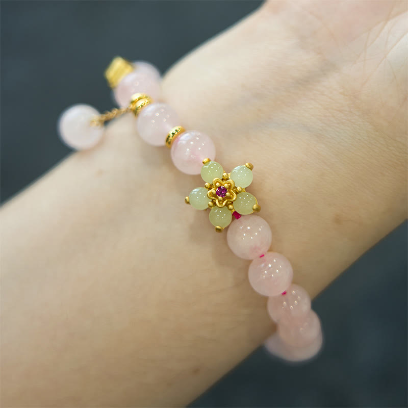 Pulsera de flores de citrino y cristal rosa con Buddha Stones
