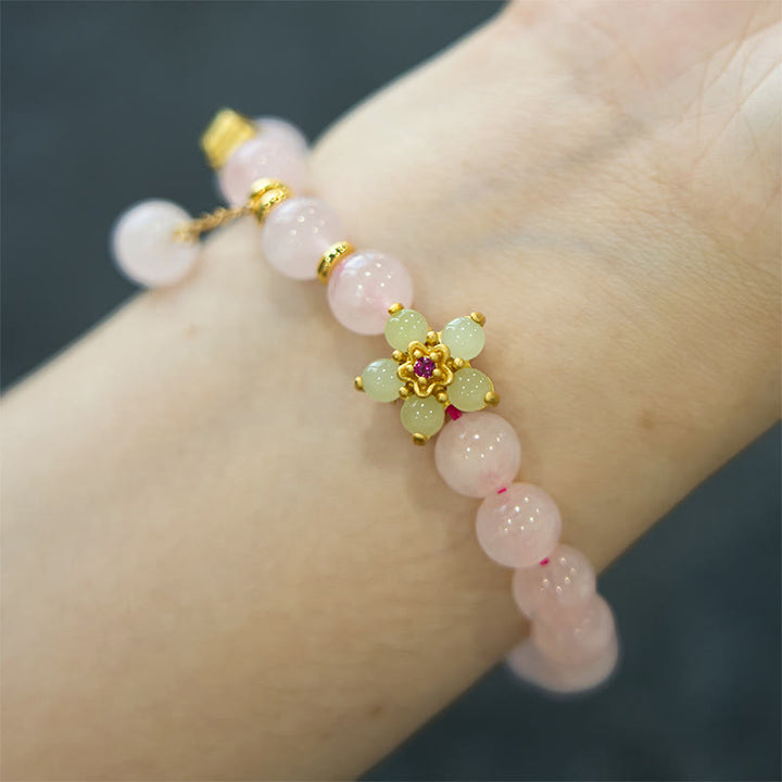 Pulsera de flores de citrino y cristal rosa con Buddha Stones