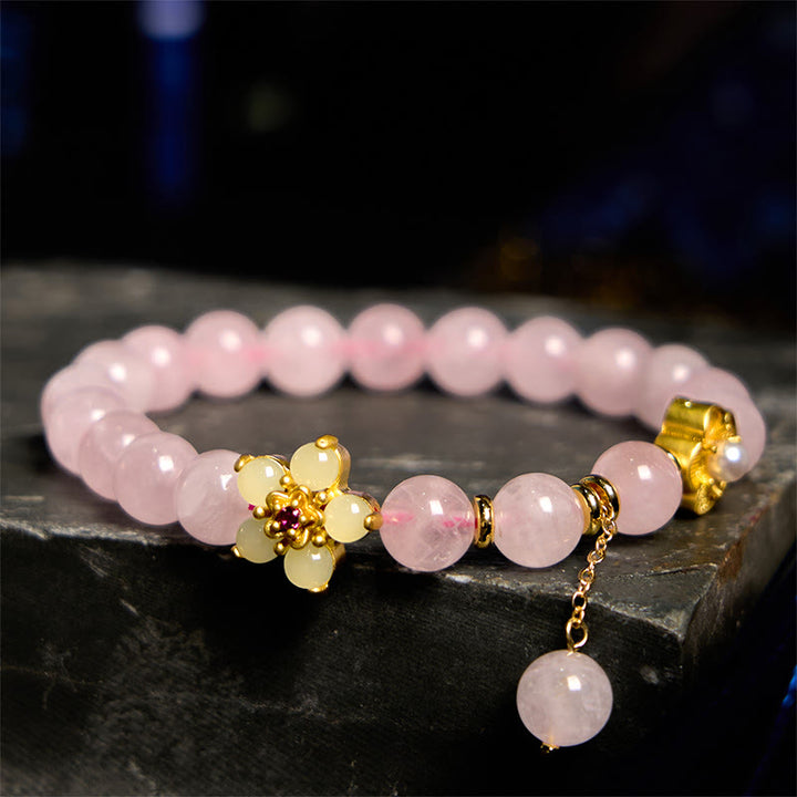 Pulsera de flores de citrino y cristal rosa con Buddha Stones