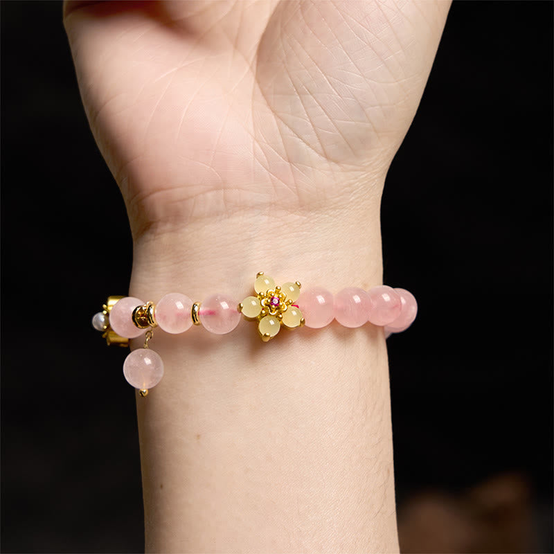 Pulsera de flores de citrino y cristal rosa con Buddha Stones