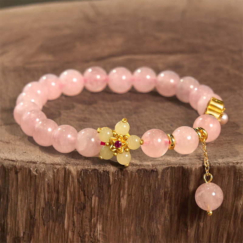 Pulsera de flores de citrino y cristal rosa con Buddha Stones