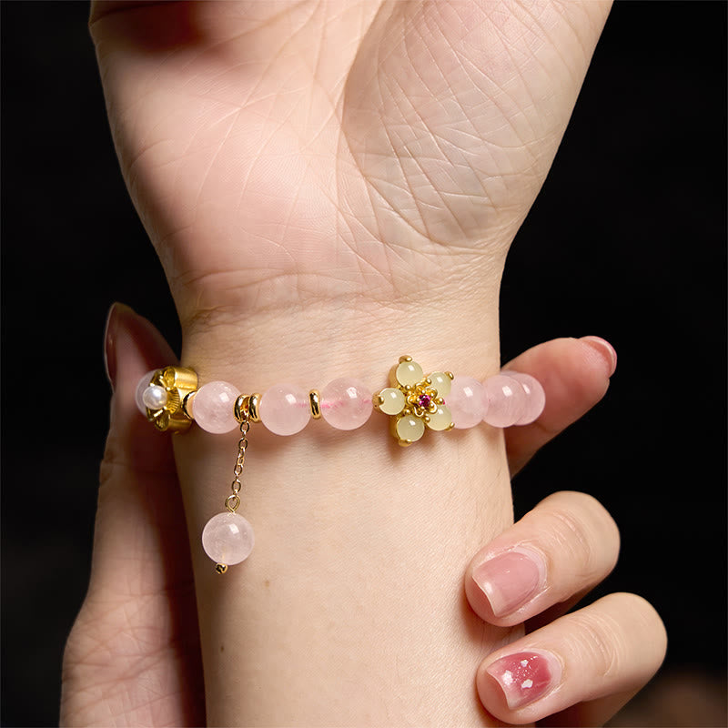 Pulsera de flores de citrino y cristal rosa con Buddha Stones