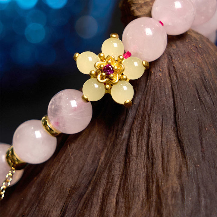 Pulsera de flores de citrino y cristal rosa con Buddha Stones - image 2