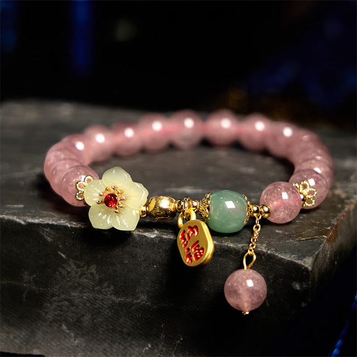 Pulsera curativa con positividad y carácter de flor de cuarzo fresa natural de Buddha Stones