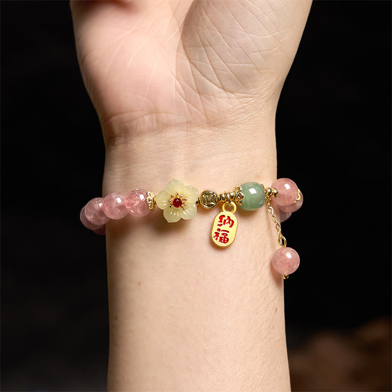 Pulsera curativa con positividad y carácter de flor de cuarzo fresa natural de Buddha Stones