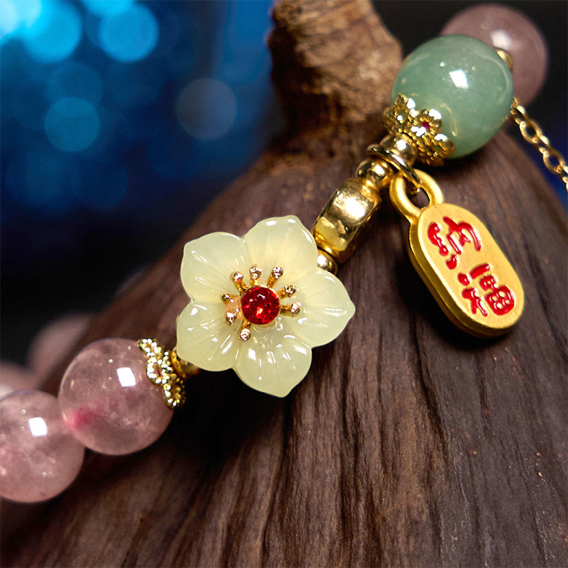 Pulsera curativa con positividad y carácter de flor de cuarzo fresa natural de Buddha Stones