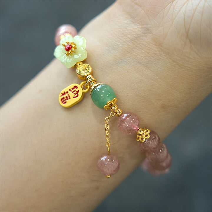 Pulsera curativa con positividad y carácter de flor de cuarzo fresa natural de Buddha Stones