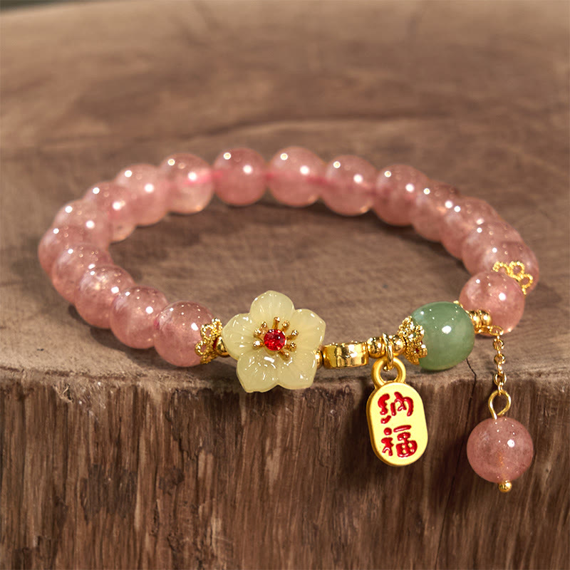 Pulsera curativa con positividad y carácter de flor de cuarzo fresa natural de Buddha Stones