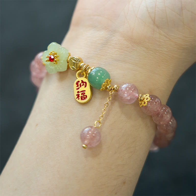 Pulsera curativa con positividad y carácter de flor de cuarzo fresa natural de Buddha Stones