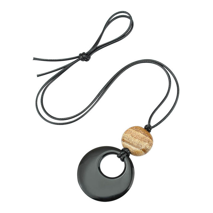 Collar con colgante de cobre con imagen de piedra de Liuli y obsidiana negra de Buddha Stones