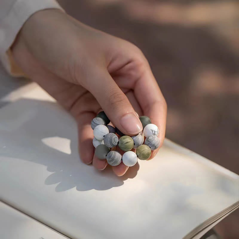 Pulsera de bendición con Buddha Stones, turquesa blanca, jaspe Picasso y calcita verde