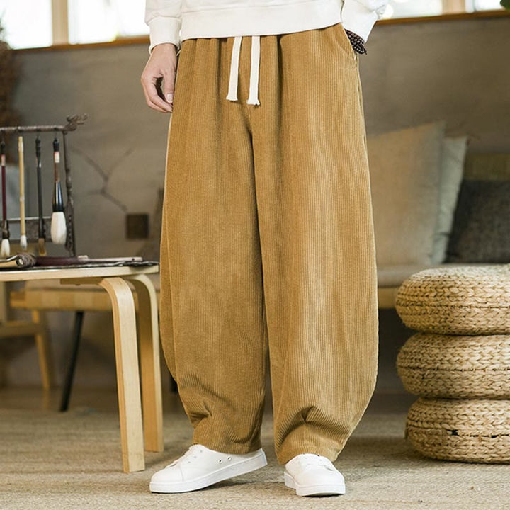 Pantalones harén de pana con cordón y bolsillos para hombre de otoño e invierno de Buddha Stones - image 5