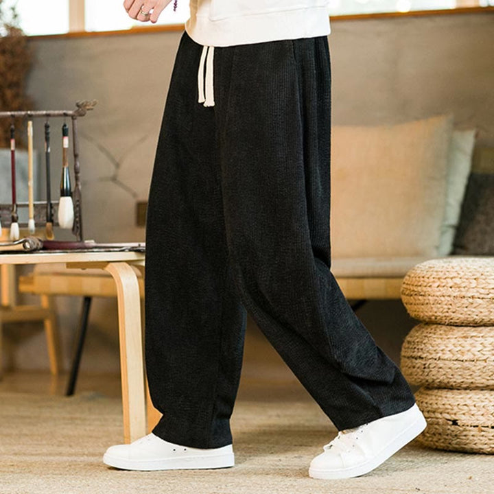 Pantalones harén de pana con cordón y bolsillos para hombre de otoño e invierno de Buddha Stones - image 9