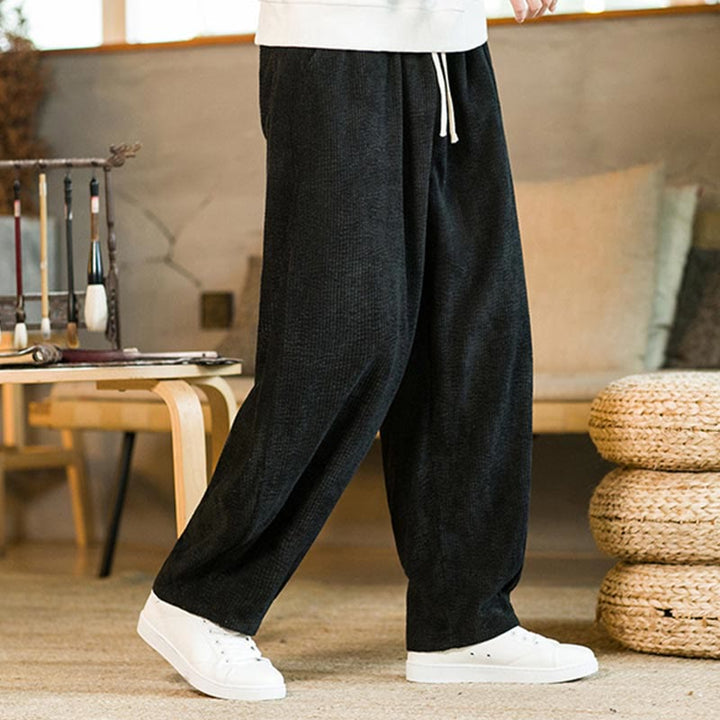 Pantalones harén de pana con cordón y bolsillos para hombre de otoño e invierno de Buddha Stones - Negro - US/UK/AU46, EU56 (5XL) - image 7