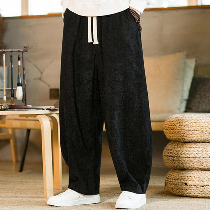 Pantalones harén de pana con cordón y bolsillos para hombre de otoño e invierno de Buddha Stones - image 11