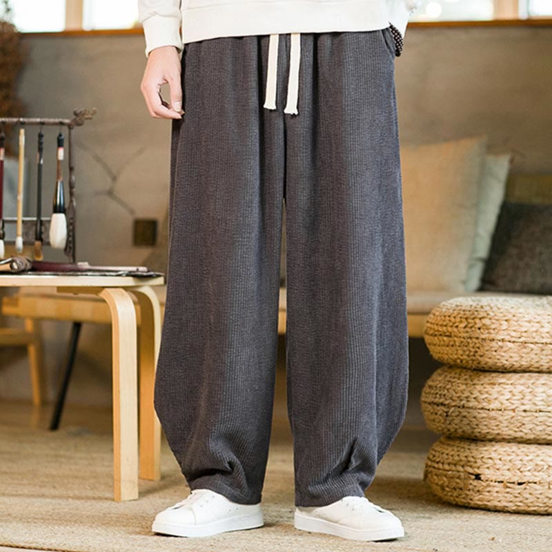 Pantalones harén de pana con cordón y bolsillos para hombre de otoño e invierno de Buddha Stones - image 17
